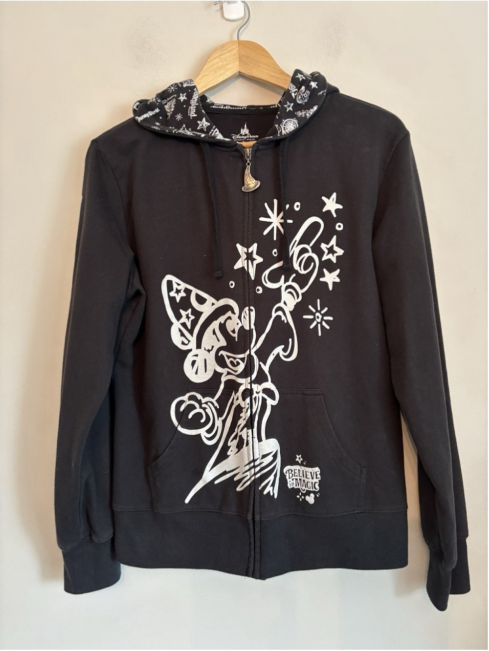 Disney Parks Gray Sorcerer Mickey Zip Up Hoodie Large